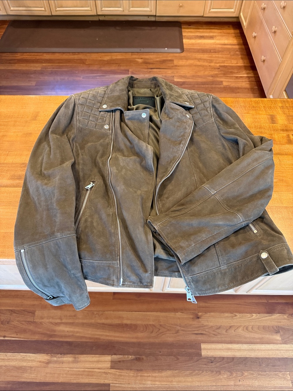 All Saints - Men's Suede Biker Jacket in Olive Brown